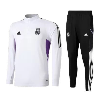 Real Madrid 1/4 Zip Tracksuit 2022/23 Kids White - jerseymallpro