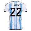 L. MARTINEZ #22 Argentina Three Stars Home Jersey 2022 - jerseymallpro