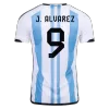 J. ALVAREZ #9 Argentina Three Stars Home Jersey 2022 - jerseymallpro