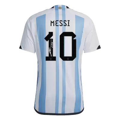 New SignMESSI #10 Argentina 3 Stars Home Soccer Champion Jersey 2022 - jerseymallpro