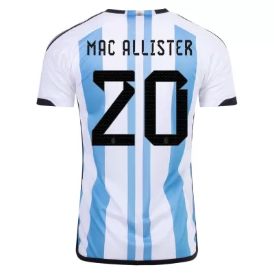 New MAC ALLISTER #20 Argentina Three Stars Home 2022 Champion Jersey - jerseymallpro